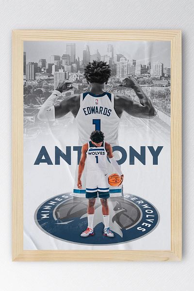 Saturn Pictură înrămată de Anthony Edwards - Poster NBA Minnesota Timberwolves