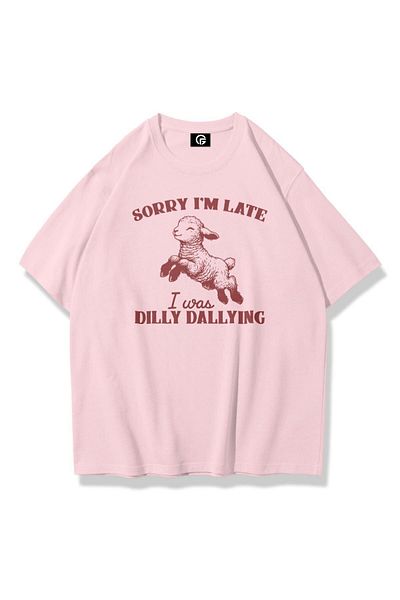 Gofeel Harajuku Y2K Unisex Sorry I'M Late Tshirt Pink