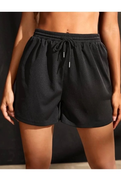 LAUSRA Kadın Esnek Rahat Giyim Siyah Mini Kesim Şort