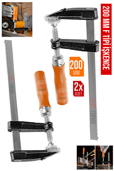 PROXTECH Premium Kalite 2 Adet 200mm F Tipi Ahşap Çelik Mobilyacı Mengene Kıs...