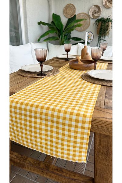 Decamor home Stain-Proof Liquid-Proof Gingham Yellow Runner