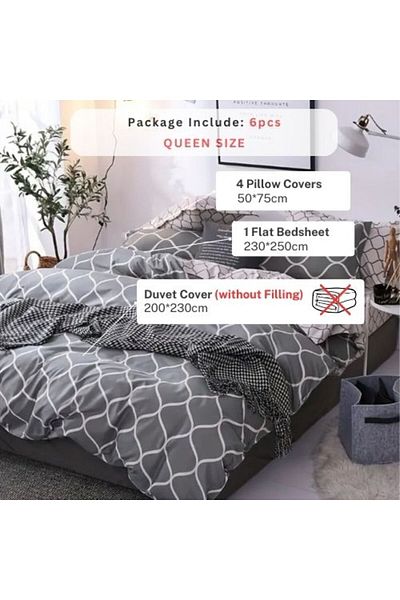 LUNA HOME Queen/Double size Bedding Set of 6 pieces, Geometric Design.