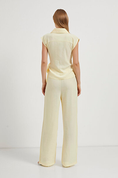 Arma Life Women's Sleeveless Blouse Elastic Pants Yellow Double Bottom Top Set