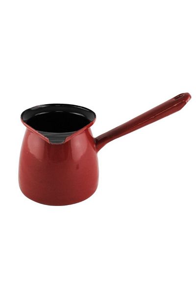 AzHome Enameled kettle, with one handle, glazed, red, with drain hole, 550 ml