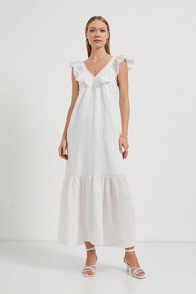 Arma Life Armalife 4590 Women's Dress with Ruffles on the Front, V-Necklace and Gipes on the Back