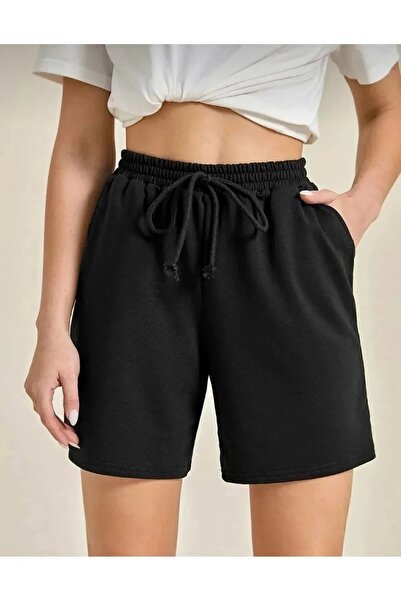 LAUSRA شورت نسائي مرن ومريح للارتداء باللون الأسود
