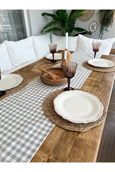 Decamor home Stain-Proof Liquid-Proof Gingham Gray Runner