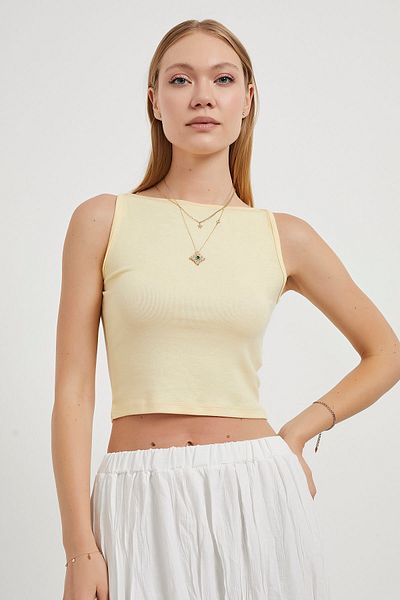 Arma Life Body de damă, cu decolteu barcă, de bază, fără mâneci, strâns, galben