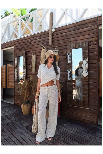 ESRAHELVACI Openwork Knitted Short Sleeve Trousers Set