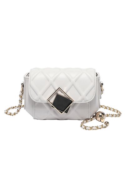 ENAR Little Golden Ball Chain Bag Diamond Grid Shoulder Bag Diagonal Straddle Bag White