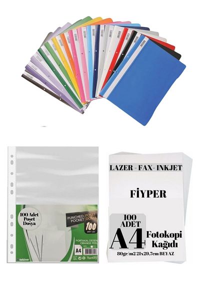 FİYPER 10 Color Ring Binder and 100 Pcs Bag File A4 Copier Paper