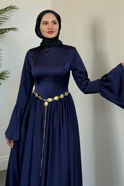 MERVEN AKYÜZ Orville Gold Belted Baller Φόρεμα Navy Blue