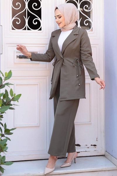 N.S NEVA STYLE Khaki Hijab Double Suit with Jacket 62221Hk