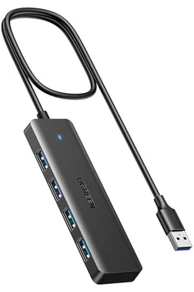 Ugreen موزع بيانات USB A 3.0، 0.6 متر، 4 منافذ، محول متعدد المنافذ، موزع بيانات فائق النحافة