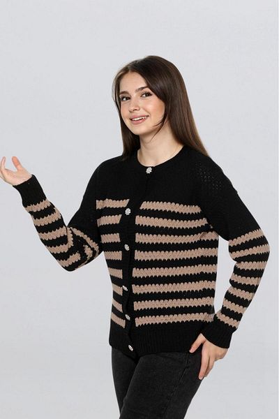 Fox Life Kids Women's Stone Button Striped Cardigan Flt1013