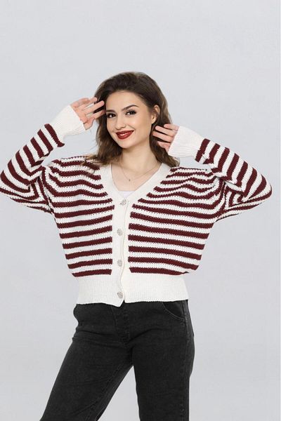Fox Life Kids Women's Button Detailed Striped Knitwear Cardigan Flt1004