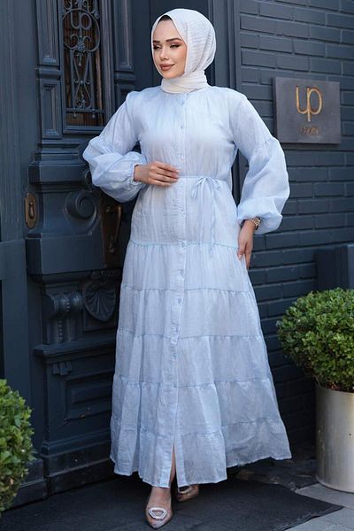N.S NEVA STYLE Fold Pleated Ice Blue Hijab Dress 75371Bm