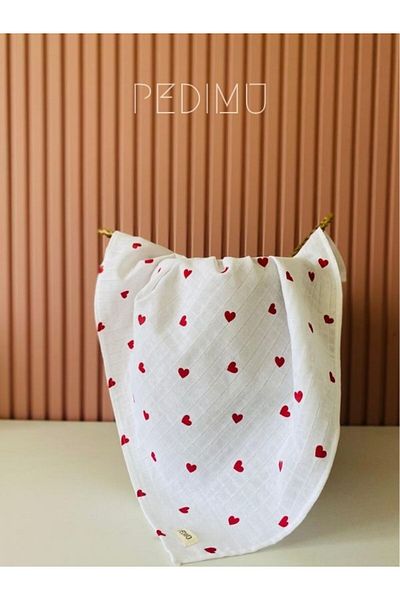 Pedimu Red Heart Muslin Blanket Muslin Baby Blanket Unisex Plain 75*75