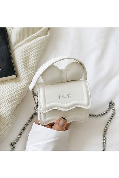 ENAR Fashion Cute Bow Mini Handbag Macaron Color Skew Straddle Bag White