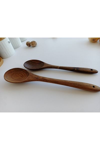AYSAN Walnut Handmade Spoon 2-Piece Serving Set