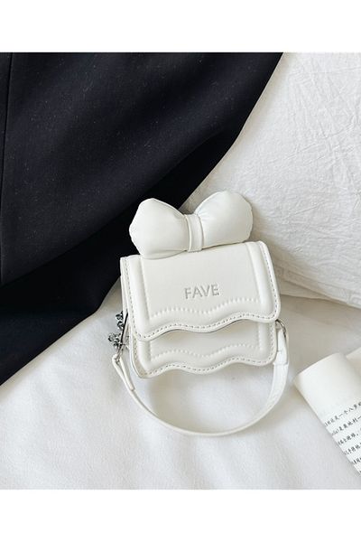 ENAR Fashion Cute Bow Mini Handbag Macaron Color Skew Straddle Bag White