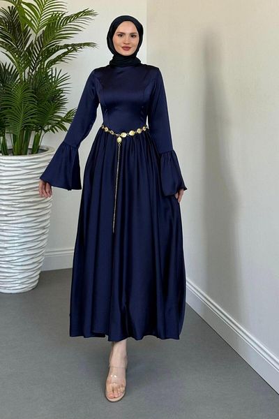 MERVEN AKYÜZ Orville Gold Belted Baller Φόρεμα Navy Blue