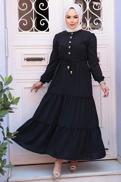 N.S NEVA STYLE Πτυχωτό Μαύρο Φόρεμα Hijab 596S