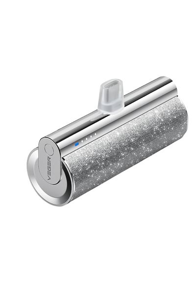 Veger Power Bank VEGER LIPSTICK-C, 5000mAh, USB-C, 12W, 100 x 22 x 22 mm, Argintiu