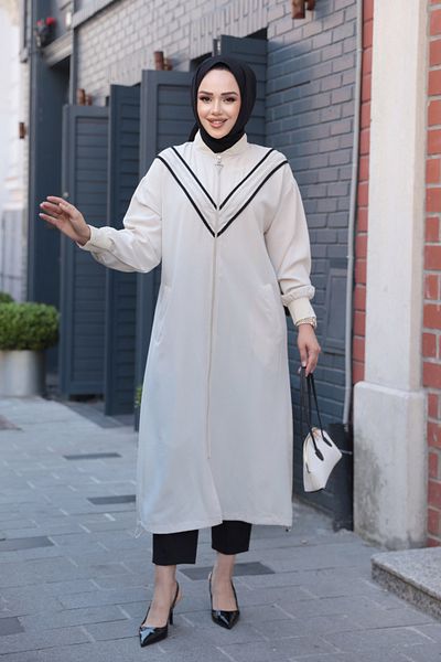 N.S NEVA STYLE Fitted Beige Hijab Coat 15201Beige