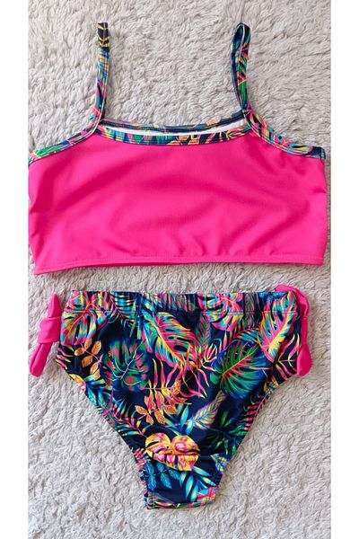 Bilge Trend Young Girl Bikini Set with Flower and Bow Detail