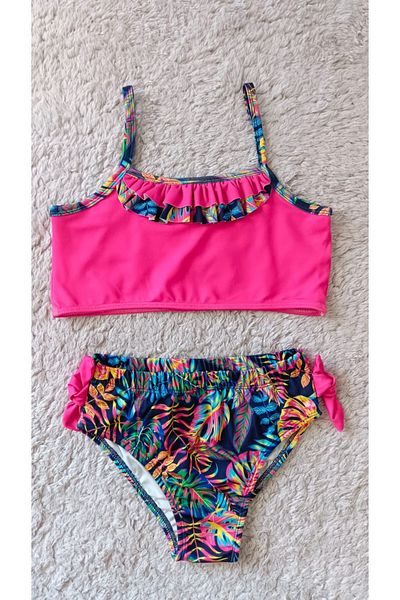 Bilge Trend Young Girl Bikini Set with Flower and Bow Detail
