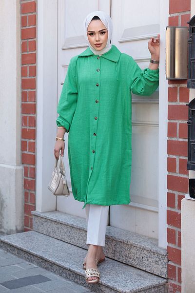 N.S NEVA STYLE Buttoned Green Hijab Tunic 70881Y