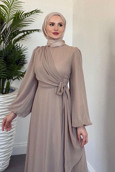 MERVEN AKYÜZ Φόρεμα Onstantic Side Tie Milk Brown