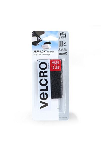 Velcro شريطان لتثبيت ألفا لوك بتقنية سناب لوك، أسود، 3 × 1 بوصة