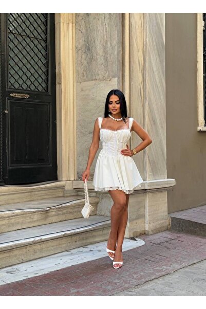 Butikshopik dantel detaylı arla kuşgözlü elbise