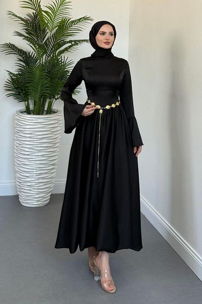MERVEN AKYÜZ Orville Gold Belted Baller Φόρεμα Μαύρο