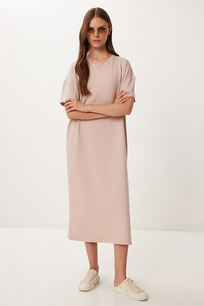 Lovelyİstanbul Rochie din bumbac pieptănat casual de vară DARK CREAM LUB0056