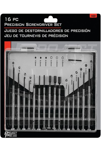 Performance Tool 16-Piece Project Pro Chrome Plated Corrosion Resistant Precision Screwdriver Set