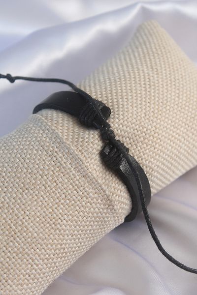callerrons accessories Black Leather Black Infinity Sign Drawstring Men's Bracelet - Ebj250628W26106