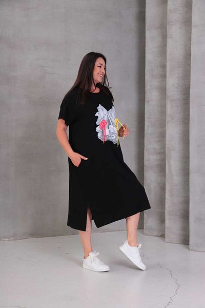 Esina Viscose Oversize Dress with Stone and Lace Detail