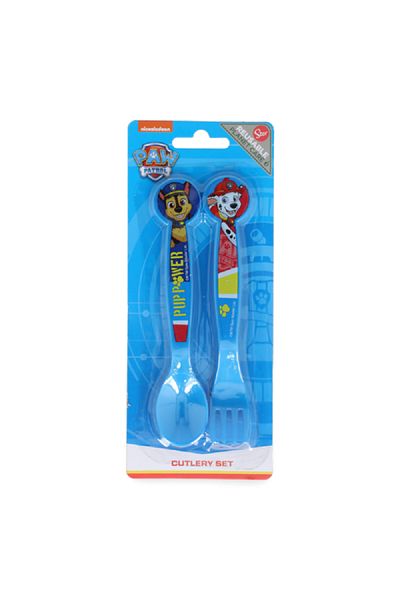 Stor 2-Piece Plastic Paw Patrol Pup Themed Power Ergonomic Flat Cutlery Set Blue