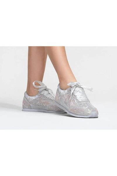 Guja 25Y487 Women's Silver Stone Laced Satin Lace-Up Sneaker Shoes