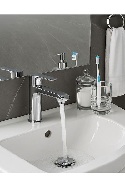 RENA DESIGN Chrome Sink Faucet Silver Stainless Brass High Body Guaranteed Bathroom Faucet on Off Ergonomic