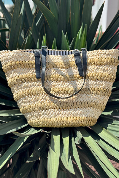 Remsa Mayo Basket Knitted Straw Bag Large Size Beach Bag 024 Beige01
