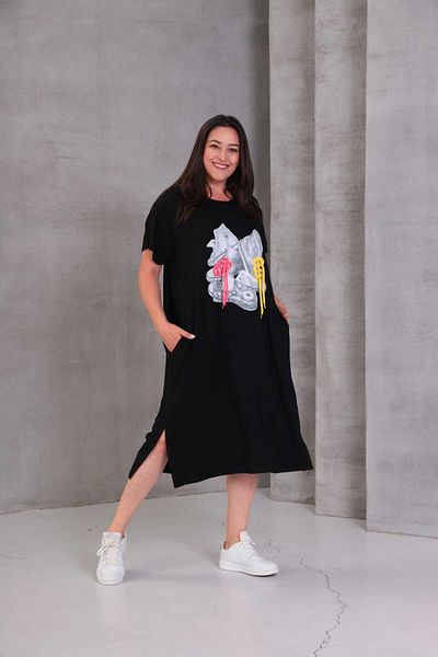 Esina Viscose Oversize Dress with Stone and Lace Detail