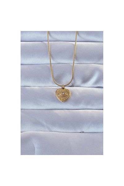 Skygo 316L Gold Color Zircon Stone Embroidered Eye Detail Heart Necklace - Tj-Bko9286