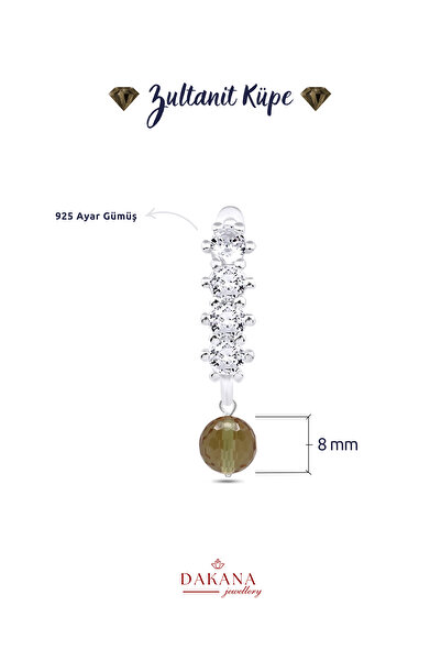 DAKANA JEWELLERY Sertifikalı 9 Mm His Taşı Zultanit Doğal Taş Gümüş Küpe