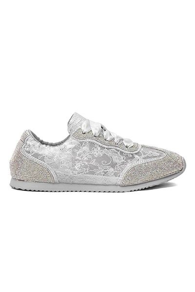 Guja 25Y487 Women's Silver Stone Laced Satin Lace-Up Sneaker Shoes
