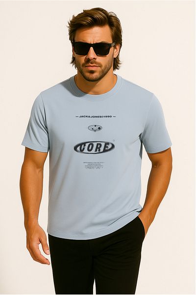 Jack & Jones Tricou cu imprimeu cu logo Crew Neck Albastru deschis