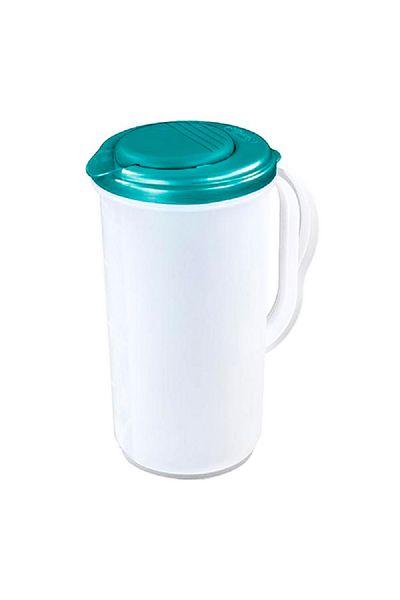 Sterilite Stylish Freezer Safe Round Pitcher with Handle Clear and Blue 2 Quart